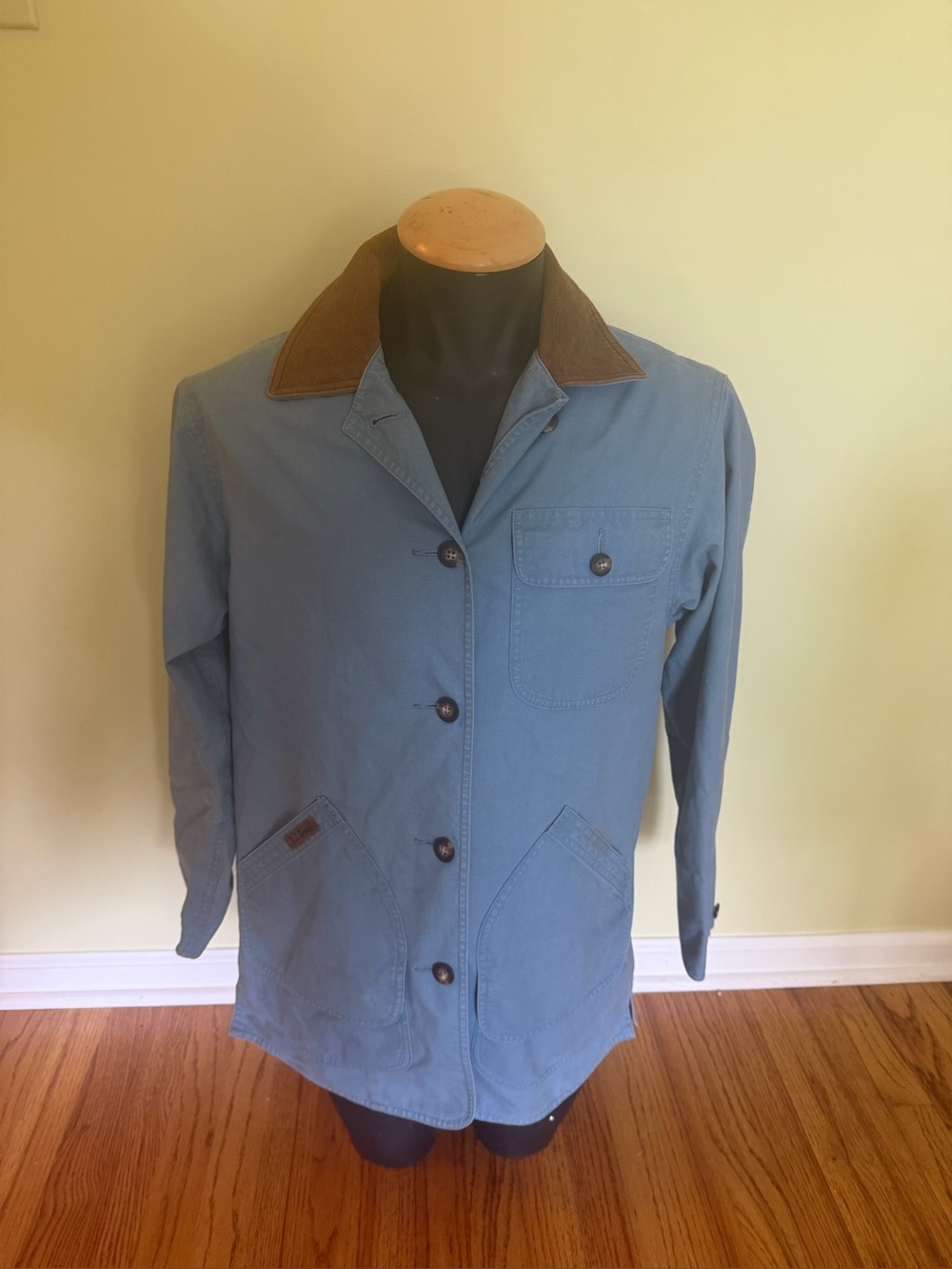 Women’s LL Bean Light Blue Barn Chore Jacket Coat Corduroy Collar Size Small